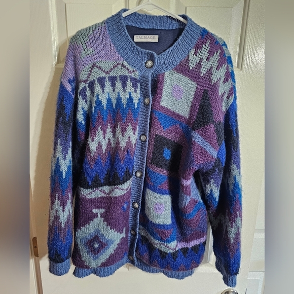 Vintage Talmage Women Button Up Lined Cardigan Sweater X-Large Purple Ski Preppy - Picture 2 of 7